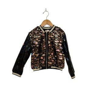 BABY SARA Black flip sequin bomber jacket - size 6